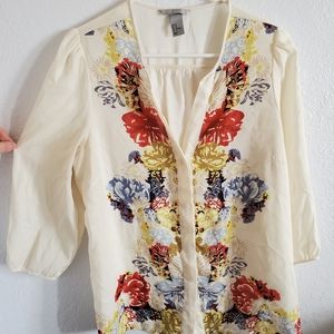 H&M semi sheer floral long sleeve blouse